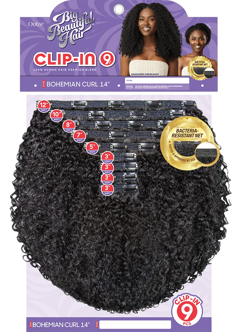 Outre Big Beautiful Hair Clip-In - 9pcs - Bohemian Curl 14" (NATURAL BLACK)