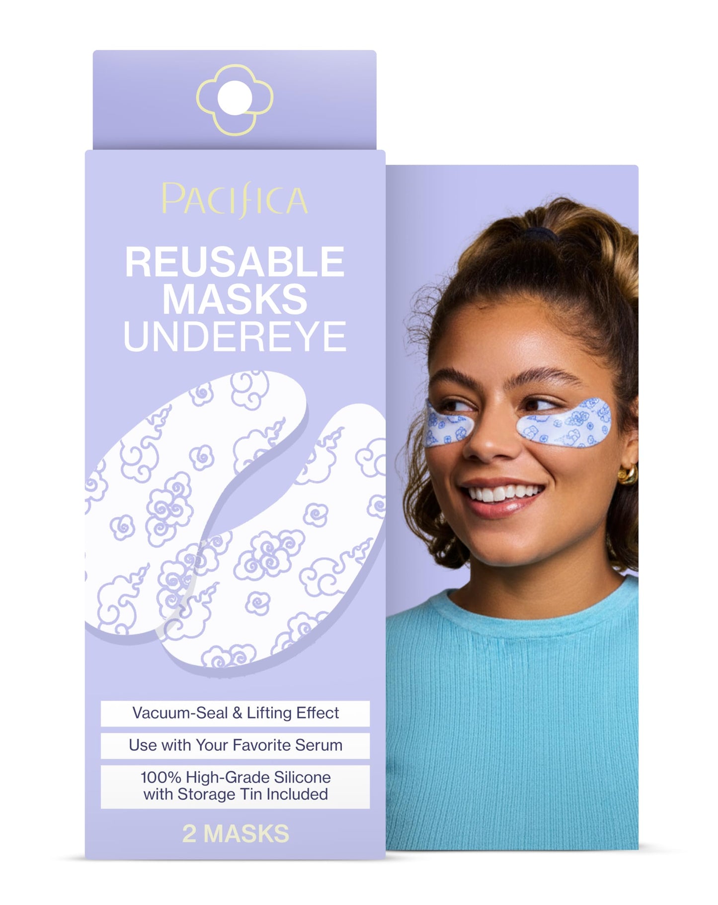 Pacifica Reusable Mask - Under Eye Mask Silicone Face Mask for Fine Lines & Dark Circles, Pair with Serum, Storage Tin Included, Vegan & Cruelty-Free Beauty & Personal Care Pacifica