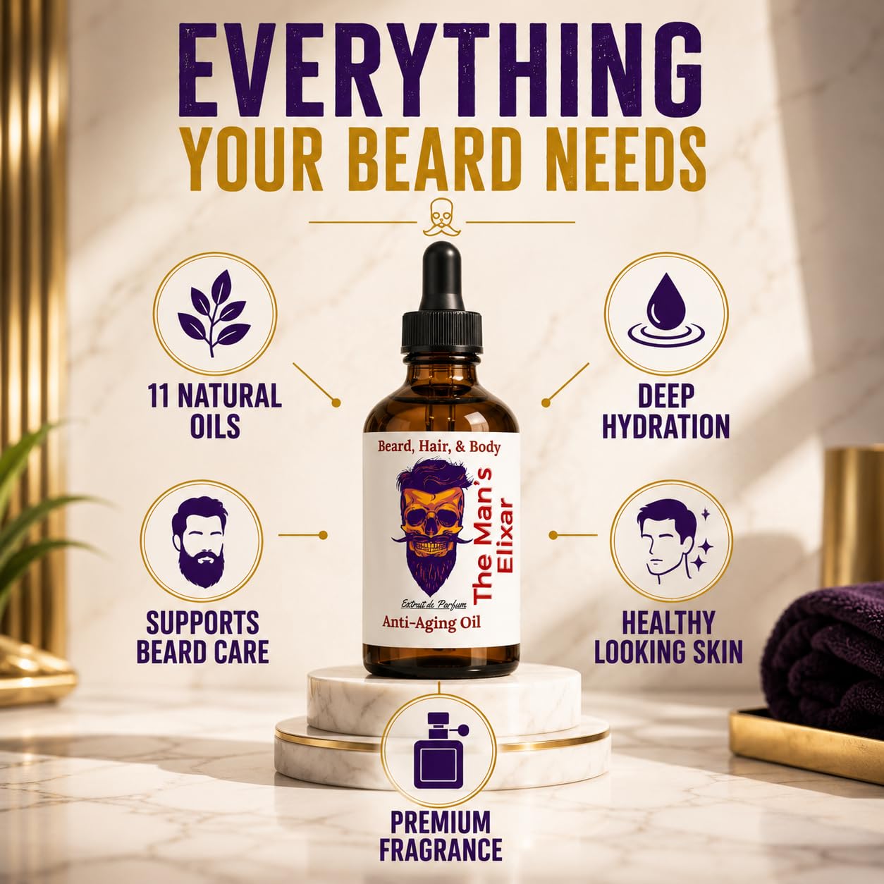 The Man's Elixir Beard Oil for Men - Beard Growth Serum & Conditioner - Softener & Moisturizer for Dry Oily Skin - 11 Natural Anti-Aging Oils - Argan Beauty and Personal Care Frank SCENTS