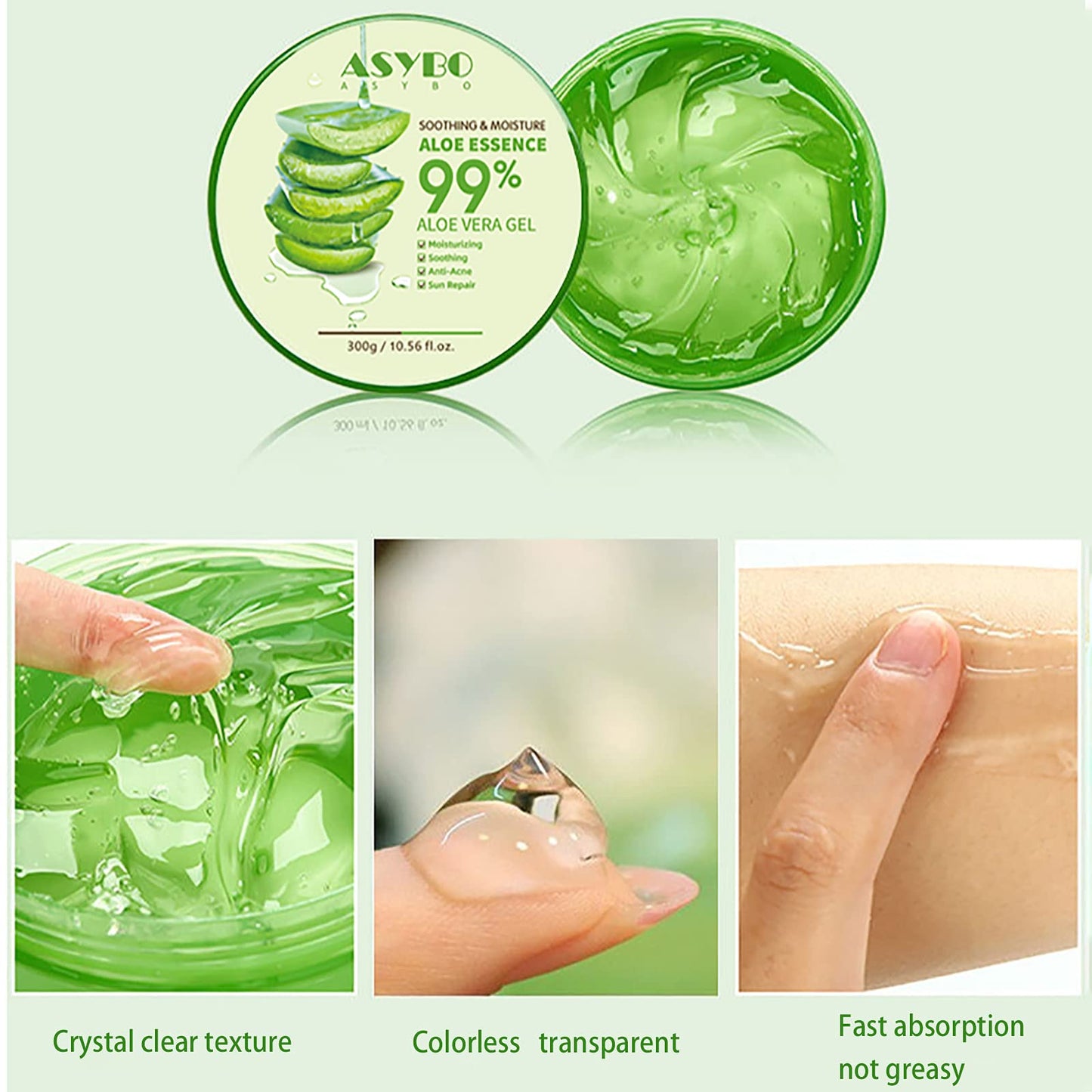 ASYBO 300 ML Natural Aloe Vera Gel -Organic Moisturizing Cream, Soothing and Hydrating, Sunburn and Scar Repair, Care for Face Body Hair Beauty & Personal Care ASYBO