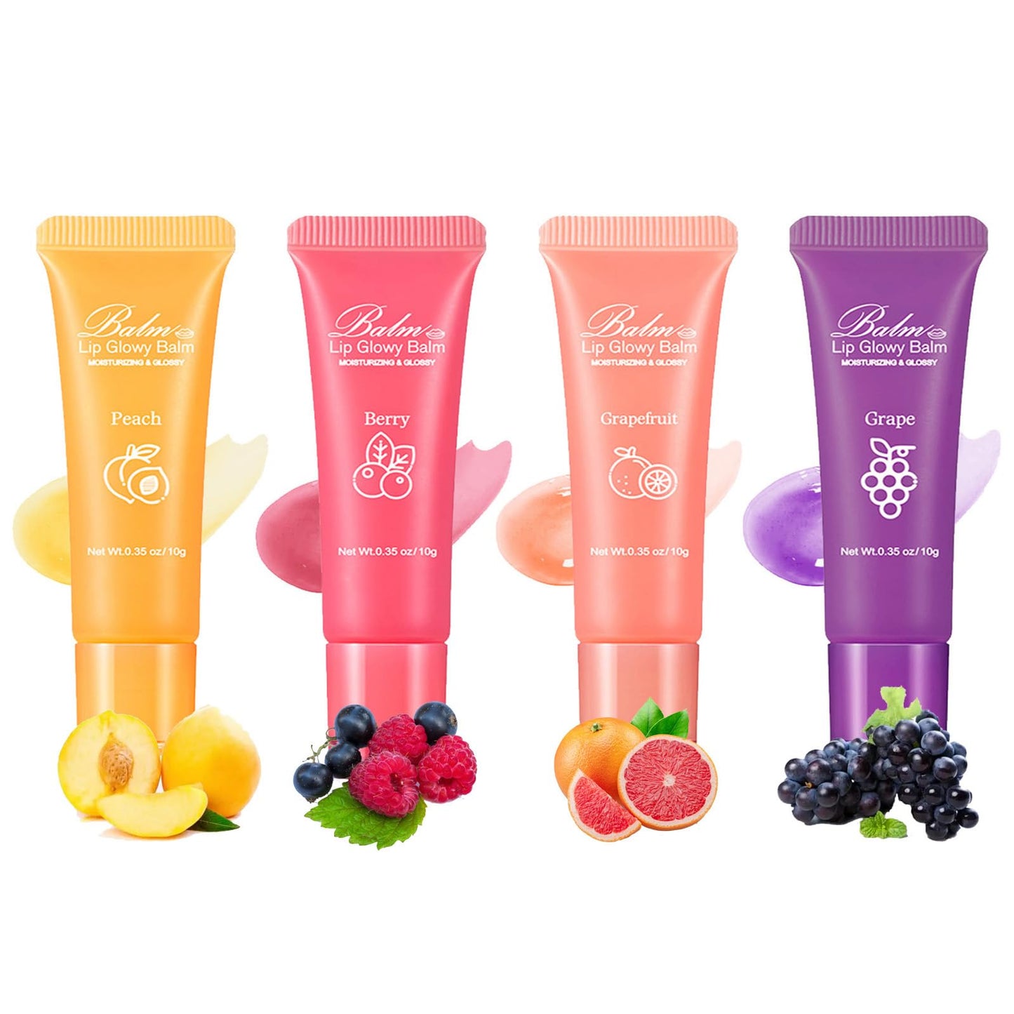 Lip Glowy Balm,4 Pack Fruit Glowy Lip Balm,Vitamin E Lip Glowy Balm Set Reduce Lip Lines, Enhance Lip Color,Moisturizing & Plump Quickly Replenishing Beauty and Personal Care Grospe