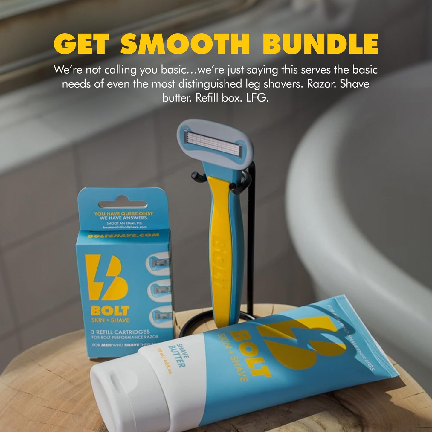 Bolt Skin + Shave - Get Smooth Bundle for Men - Shaving Kit for Legs, Head, Chest & Arms - Includes Razor, Shave Butter and 3 Refill Cartridges Beauty and Personal Care BOLT SKIN + SHAVE