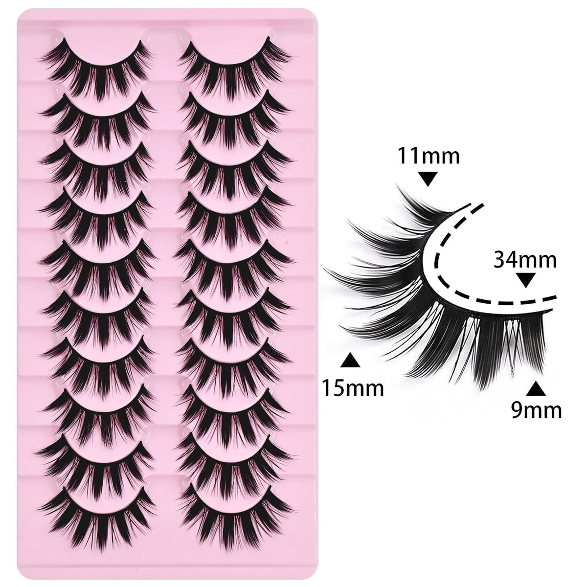 10 Pairs Manga Lashes Anime Cosplay Lashes Spiky Manga Style Lashes Janpanese 16mm Extension Natural Manhua Doll Eye Lashes Halloween/Party Makeup Beauty & Personal Care AUGENLI