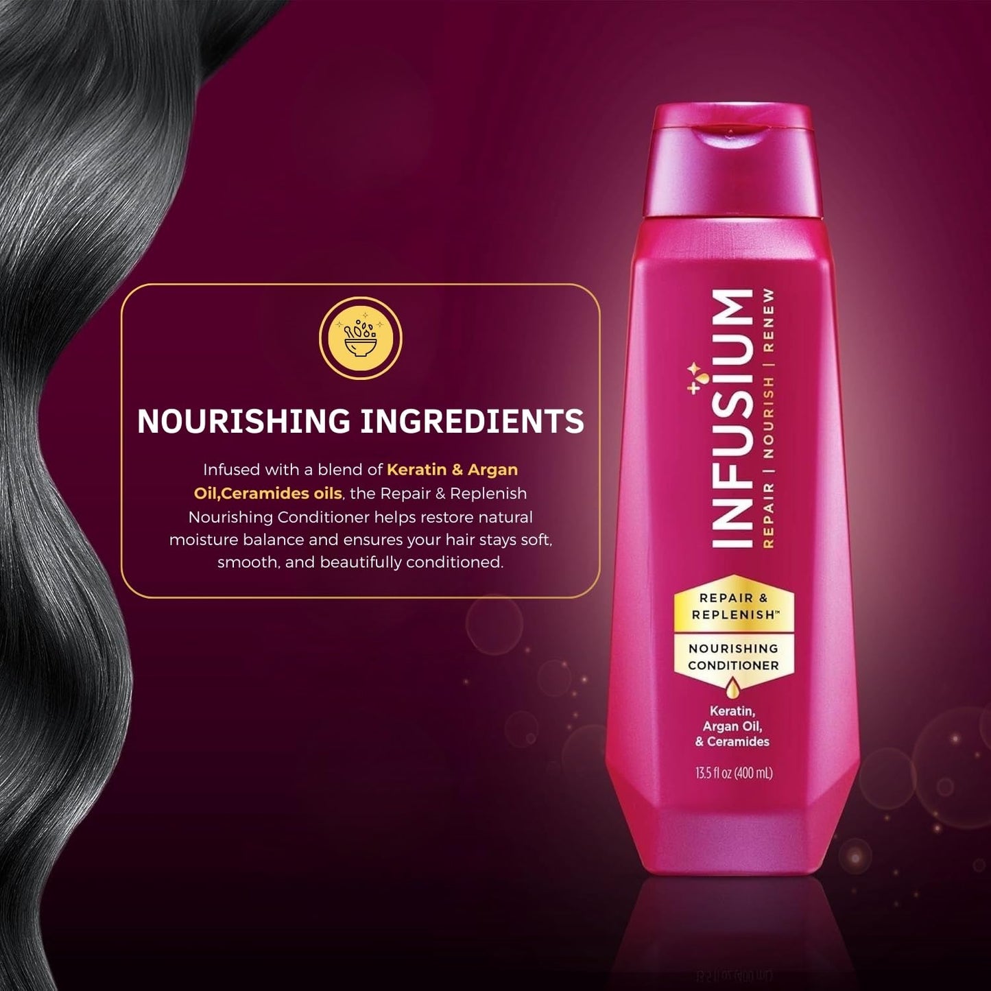Infusium Repair and Replenish Nourishing Conditioner - Hair Conditioner with Keratin, Argan Oil, and Ceramides - Suitable for All Hair Types - 13.5 oz Beauty & Personal Care Infusium