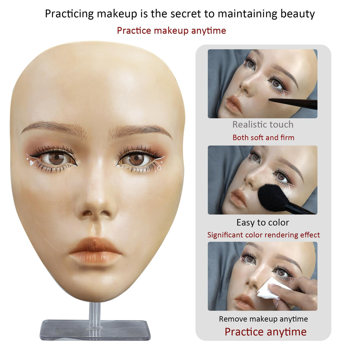 5D makeup Practice Face Board, Silicone Makeup Mannequin Face, Reusable Beginner Practice Eye Makeup Face, Eye Fake Silicone, Makeup Artist Full Face Beauty & Personal Care getpuchra