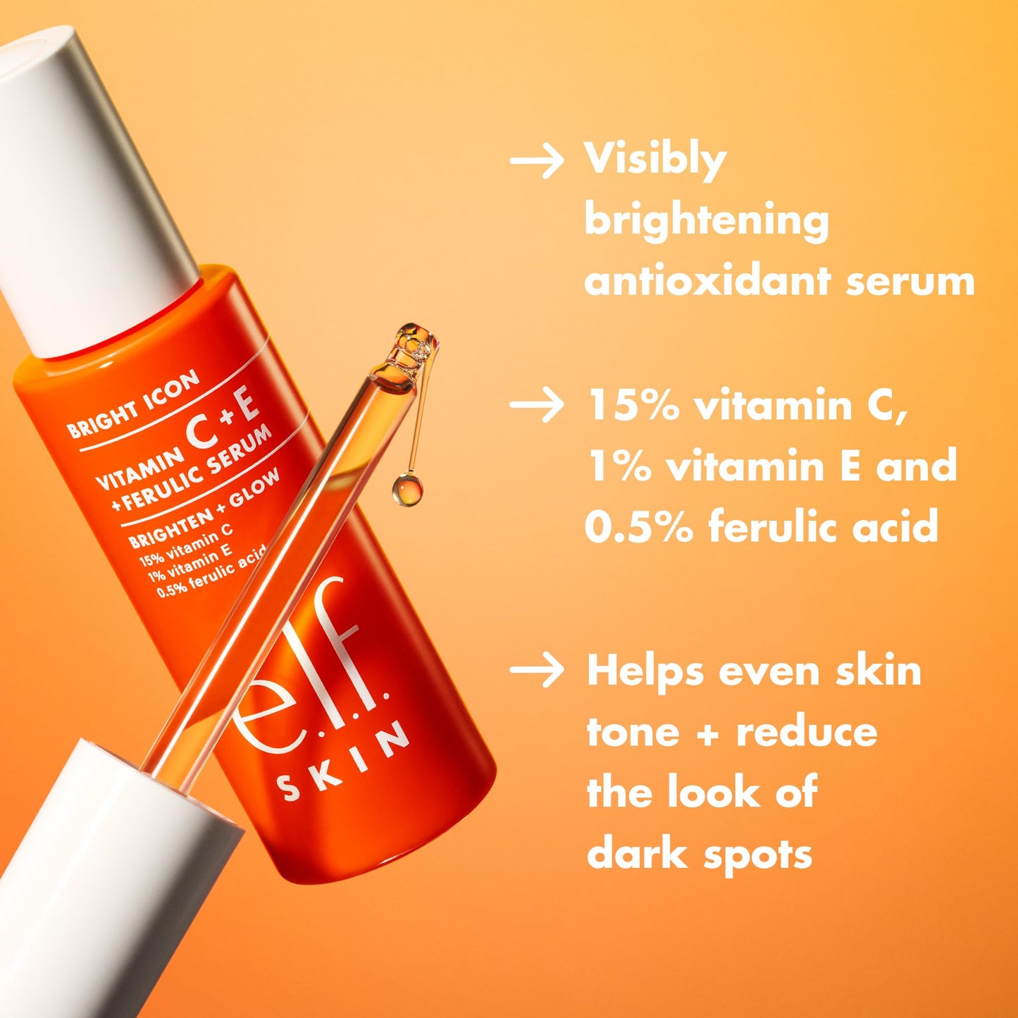 e.l.f. SKIN Bright Icon Vitamin C + E + Ferulic Face Serum Mini, Brightening & Soothing with 15% Vitamin C, Vegan & Cruelty-Free Beauty and Personal Care e.l.f.