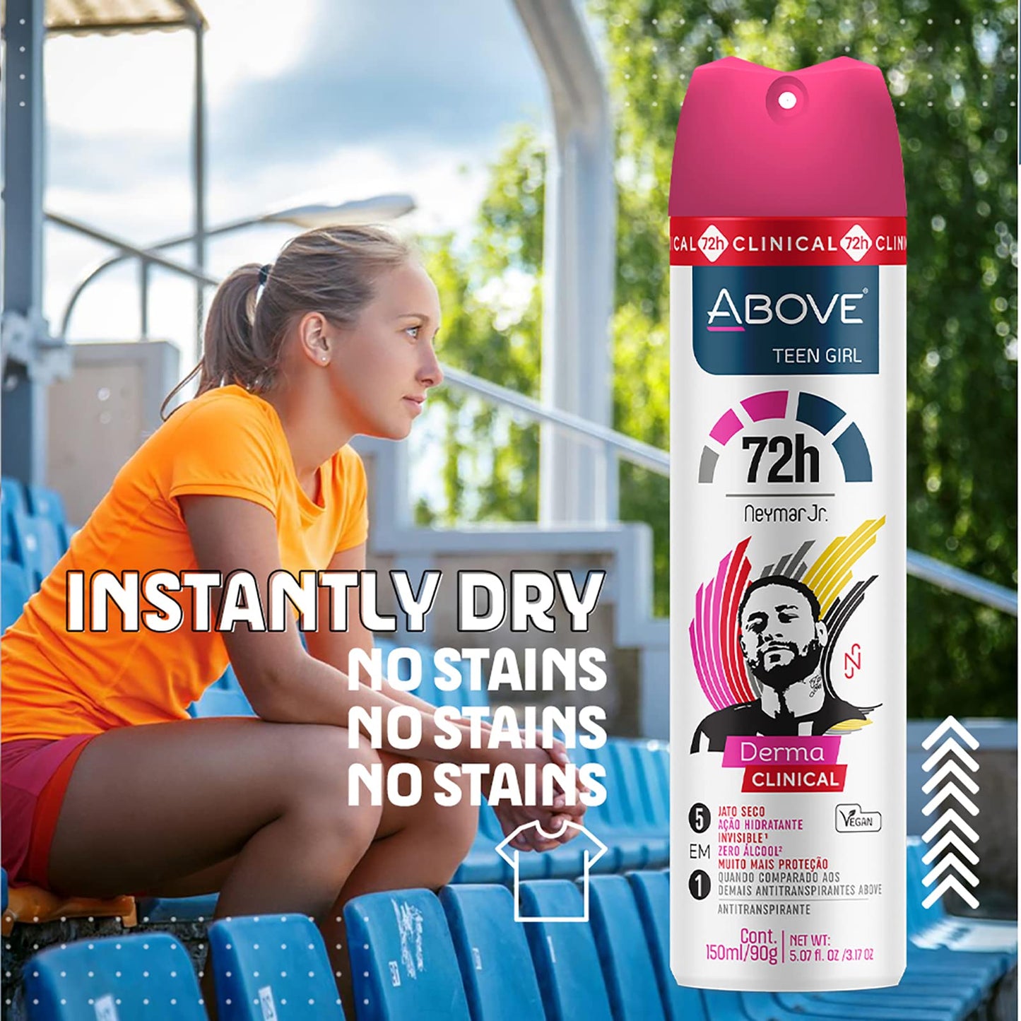 ABOVE 72 Hours Derma Clinical Antiperspirant Deodorant, Neymar Jr Teen Girl, 3.17 oz - Deodorant for Teens - Red Fruits and Vanilla Notes - Dry Spray Beauty and Personal Care ABOVE