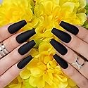 Hypnaughty 24 Pcs Noir Black Matte Luxury Coffin Press on Nails with Glue Medium Long Solid Black Color False Nails (Noir) Beauty & Personal Care Hypnaughty