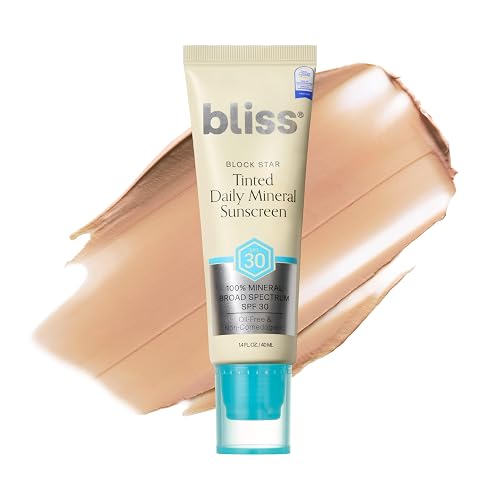 Bliss Block Star SPF 30 Daily Tinted Mineral Sunscreen with Zinc Oxide - All Skin Tones - 100% Mineral Broad Spectrum Sunscreen with Titanium Dioxide Beauty & Personal Care Bliss