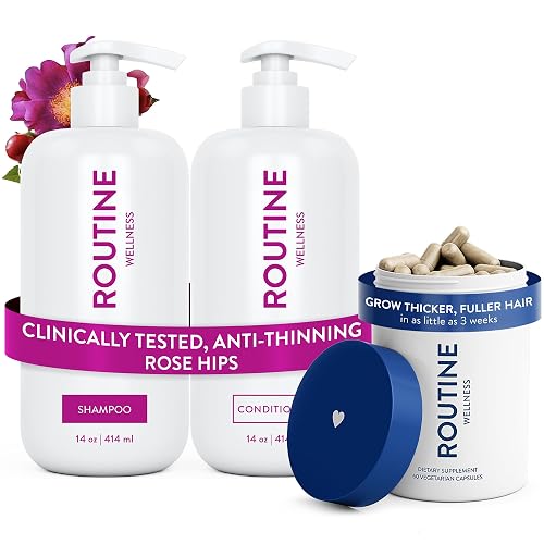 Routine Wellness Hair Thinning System, Anti-Thinning Shampoo & Conditioner Set Rose Hips + Hair Growth Supplement, Clinically Tested to Support Hair Beauty & Personal Care Routine Wellness