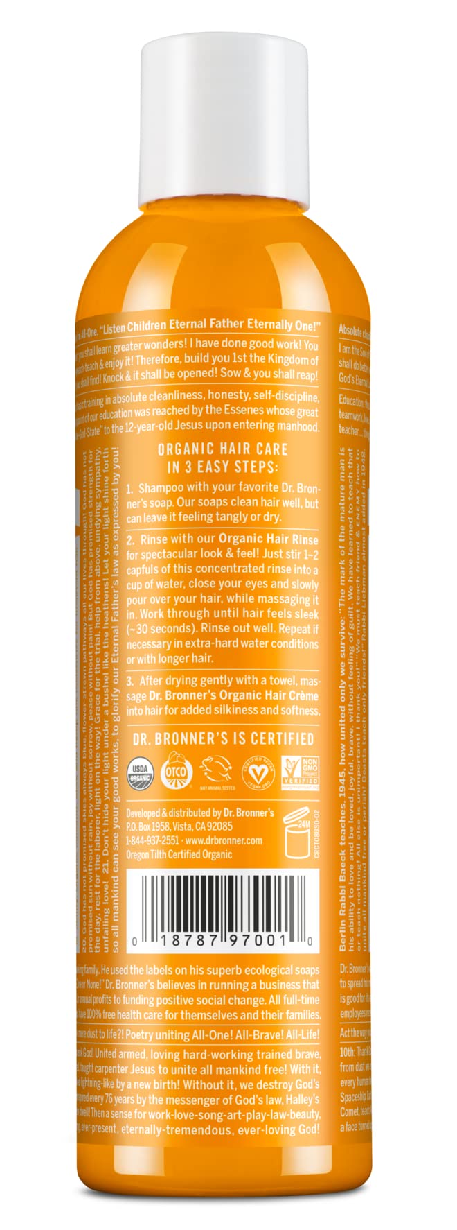 Dr. Bronner's Fair Trade & Organic Hair Conditioning Rinse - Citrus Orange, 8 Ounce Beauty & Personal Care Dr. Bronner's
