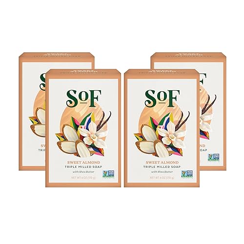 SoF Triple Milled Bar Soap - With Coconut Oil & Organic Shea Butter- Vegan & Non GMO- Free From Phthalates, Sulfates & Parabens- Sweet Almond - 6 oz Beauty & Personal Care South Of France