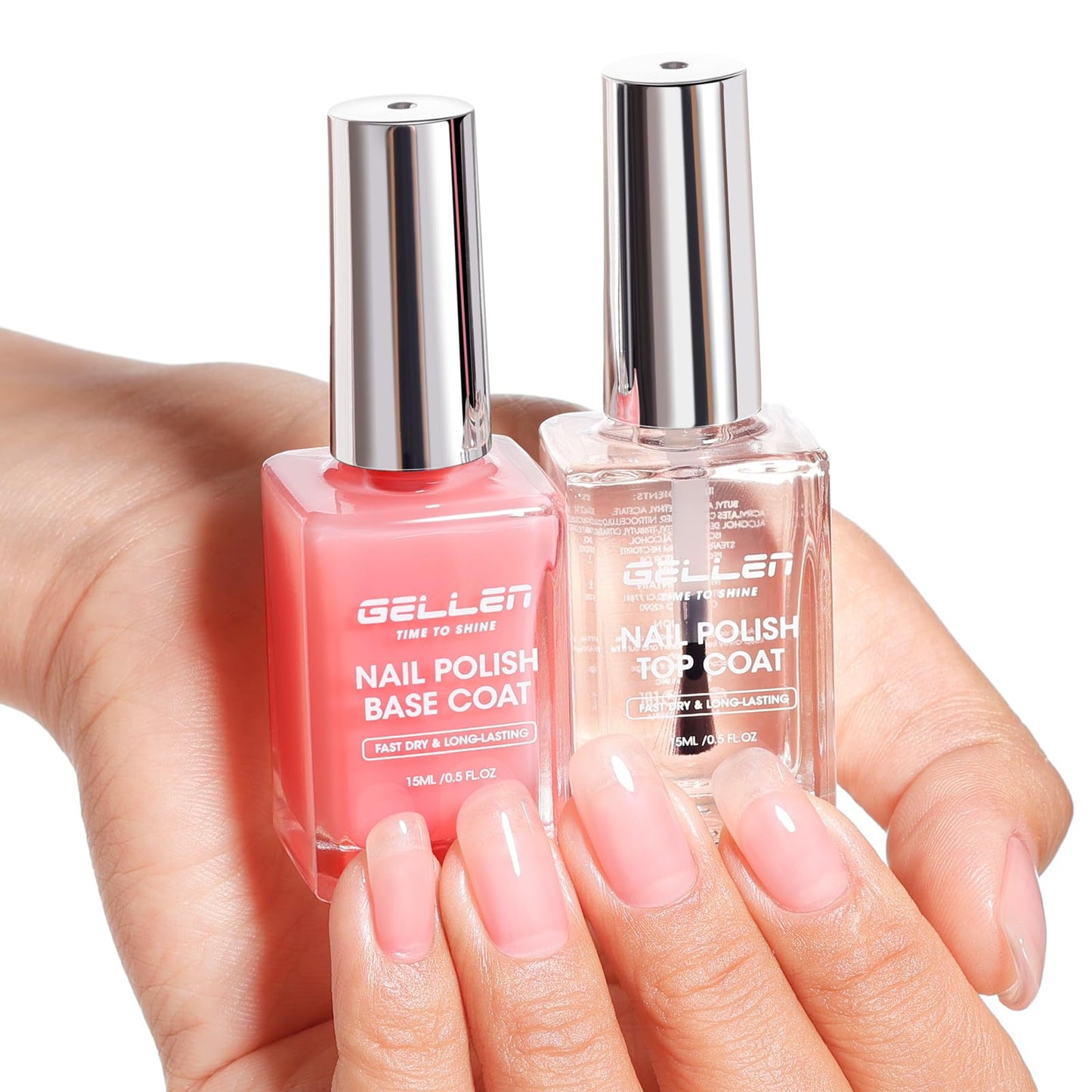 GELLEN Clear Nail Polish Base Top Coat, Clear Pink Base Coat & Shine No Wipe Top Coat Strengthen Thin Damaged Natural Nails, Quick Dry Sheer Regular Beauty and Personal Care GELLEN