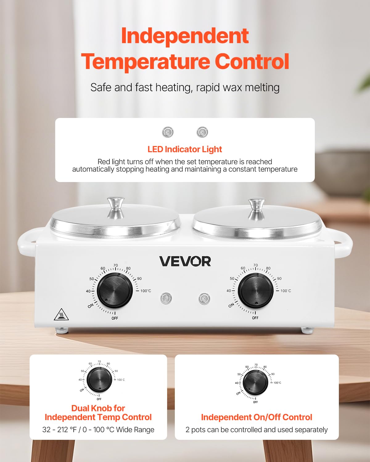 VEVOR Double Wax Warmer, 1200ML Professional Dual Wax Warmer for Hair Removal, 32 ? - 212? Adjustable Electric Waxing Heater Pot with 50PCS Waxing Beauty and Personal Care VEVOR