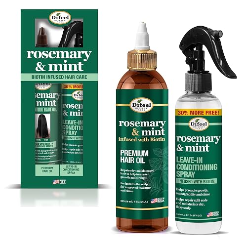 Difeel Rosemary & Mint Hair Care Set - 8oz Hair Oil and 8oz Leave-in Conditioning Spray in a Gift Box Beauty & Personal Care Difeel