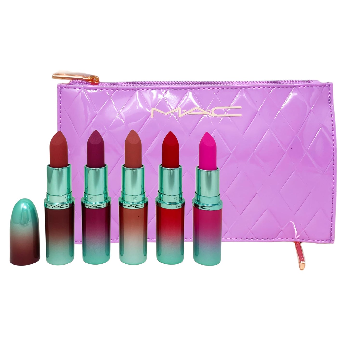 M·A·C Cosmetics Holiday Exclusive Less Is Bore 6 Piece Gift Set - 5 Full-Size M·A·Cximal Silky Matte Lipsticks + Purple Makeup Bag Beauty & Personal Care MAC