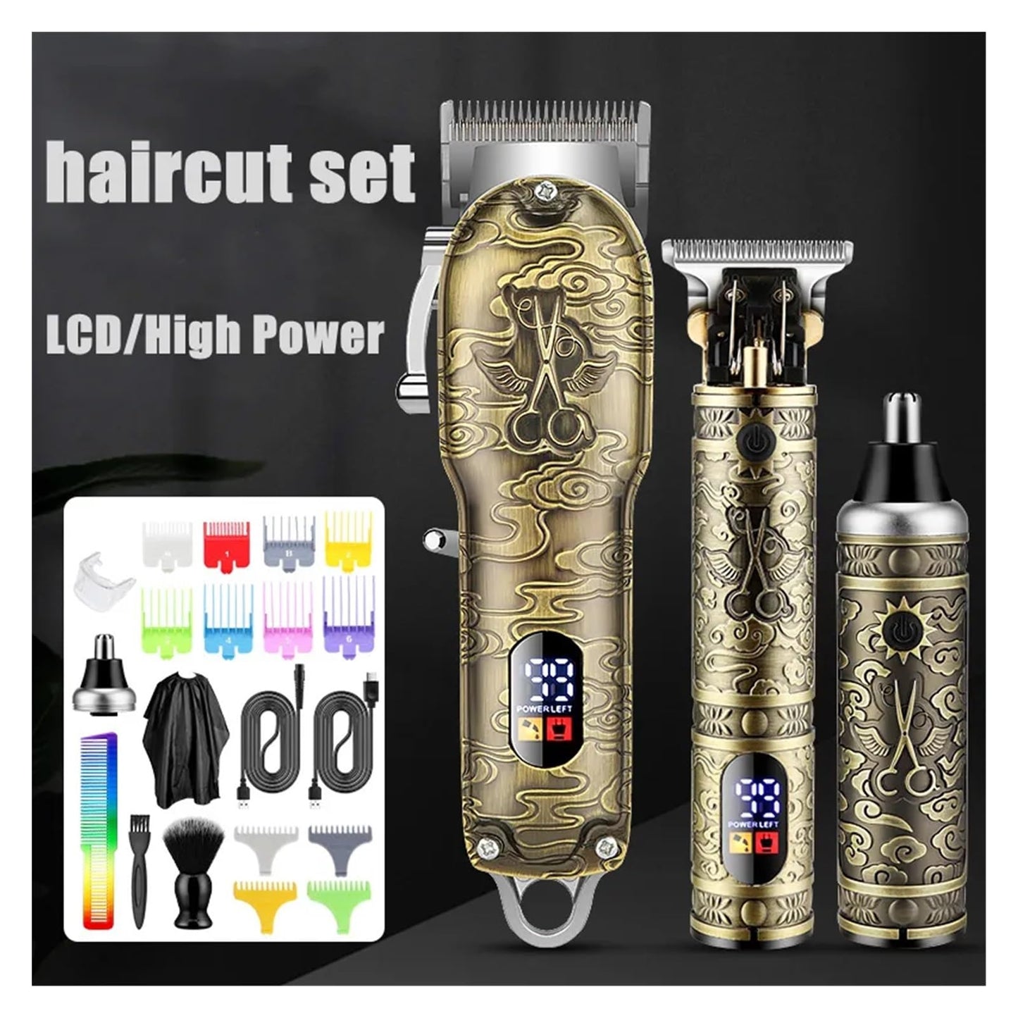 Razors Push and Shear Barber Set Professional Electric Oil Head Push and Shear Carving Pusher Razor Nose Hair Device Gift Box Clipper(Bronze) Beauty and Personal Care EWKYLSEM