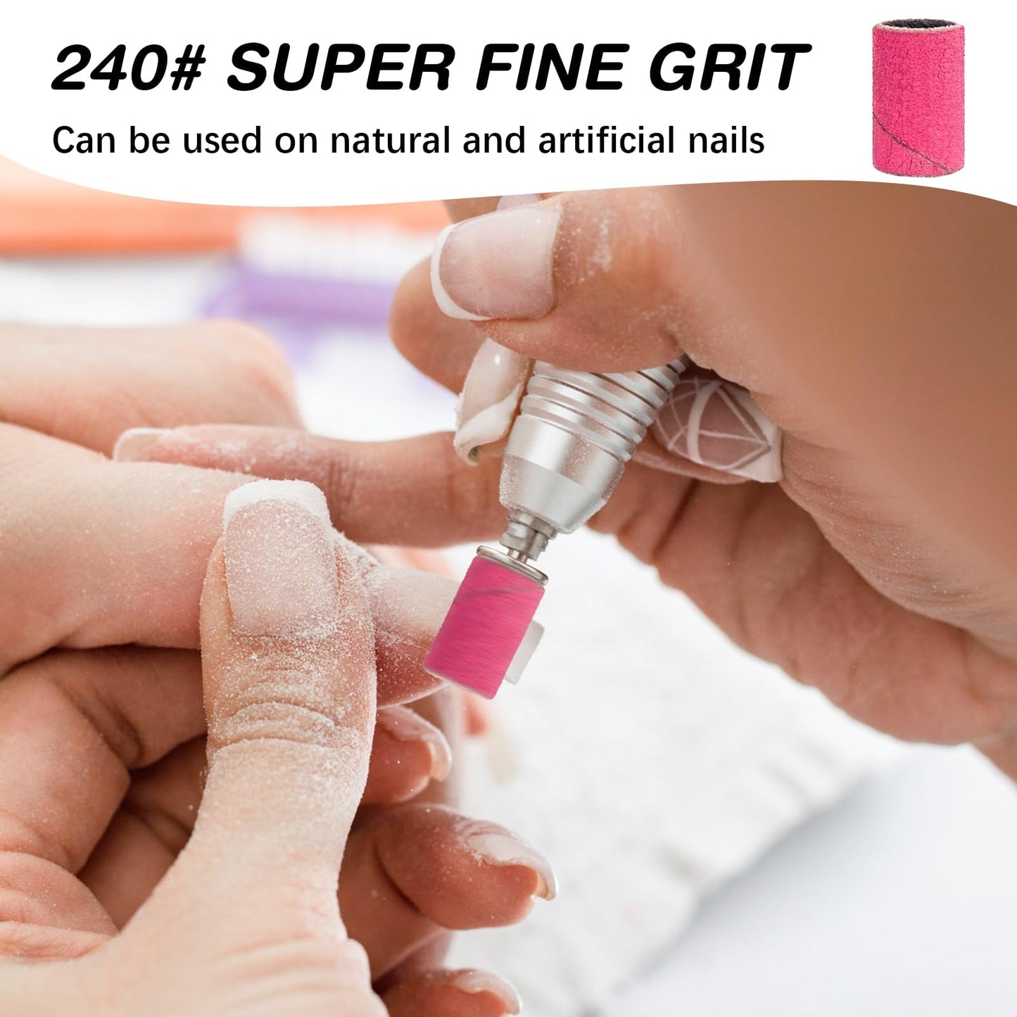 Rolybag Sanding Bands for Nail Drill 240 Grit Extreme Fine Nail Sanding Bands 200Pcs Pink Professional Sanding Bands and 2Pcs Nail Drill Bits Beauty & Personal Care Rolybag