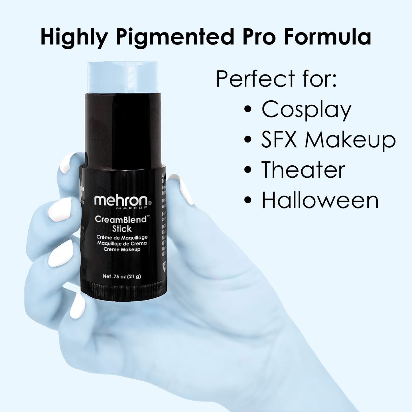 Mehron Makeup CreamBlend Stick | Face Paint, Body Paint, & Foundation Cream Makeup | Perfect for Halloween .75 oz (21 g) (Pastel Blue) | Made in the Beauty & Personal Care Mehron