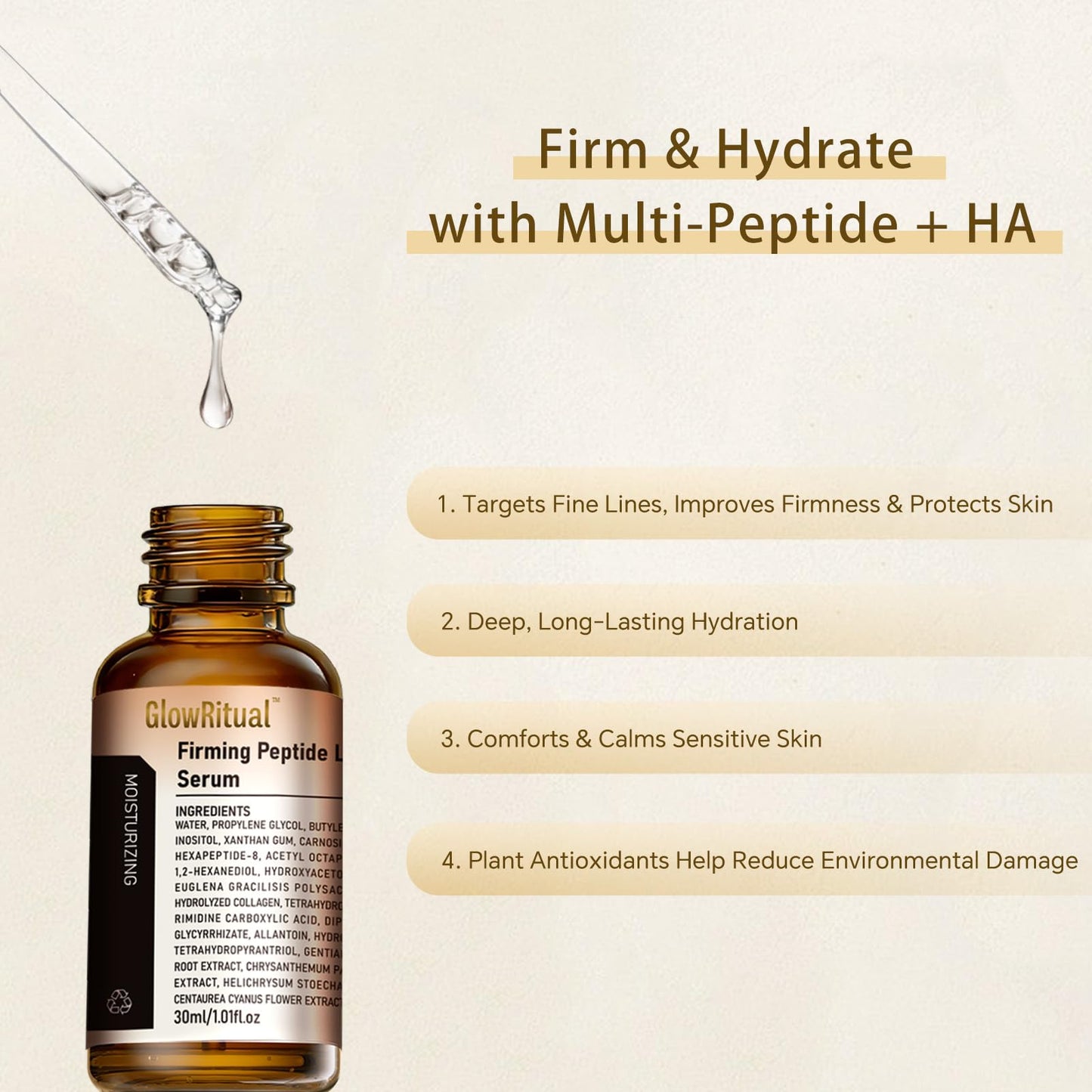 GlowRitual Firming Peptide Lifting Serum, Multi-Peptide Collagen Serum for Face, Daily Anti-Aging Serum to Smooth Fine Lines, Lightweight & Layerable Beauty & Personal Care GlowRitual