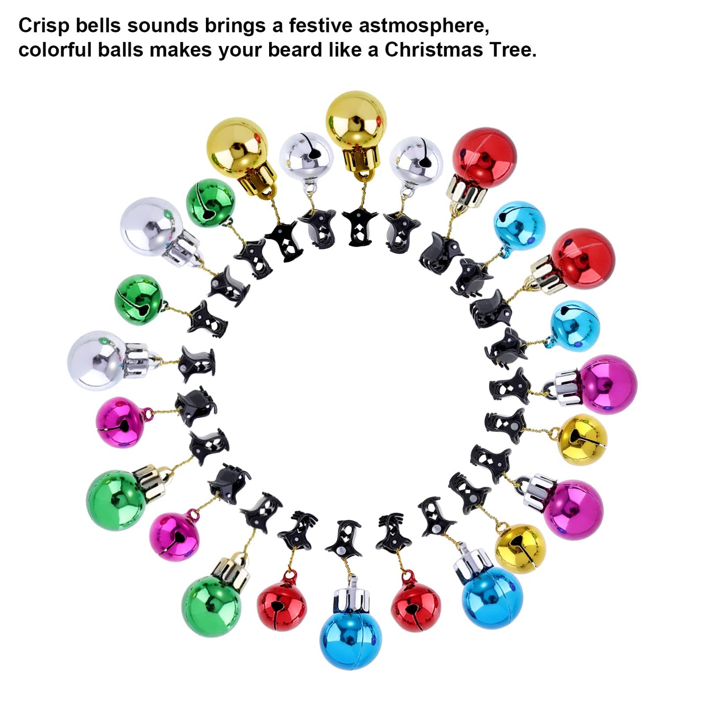 JOVITEC 24 Pcs Christmas Beard Ornaments Set Colorful Christmas Facial Hair Baubles and Beard Bells with Clips for Men Santa Claus Christmas New Year Beauty & Personal Care JOVITEC