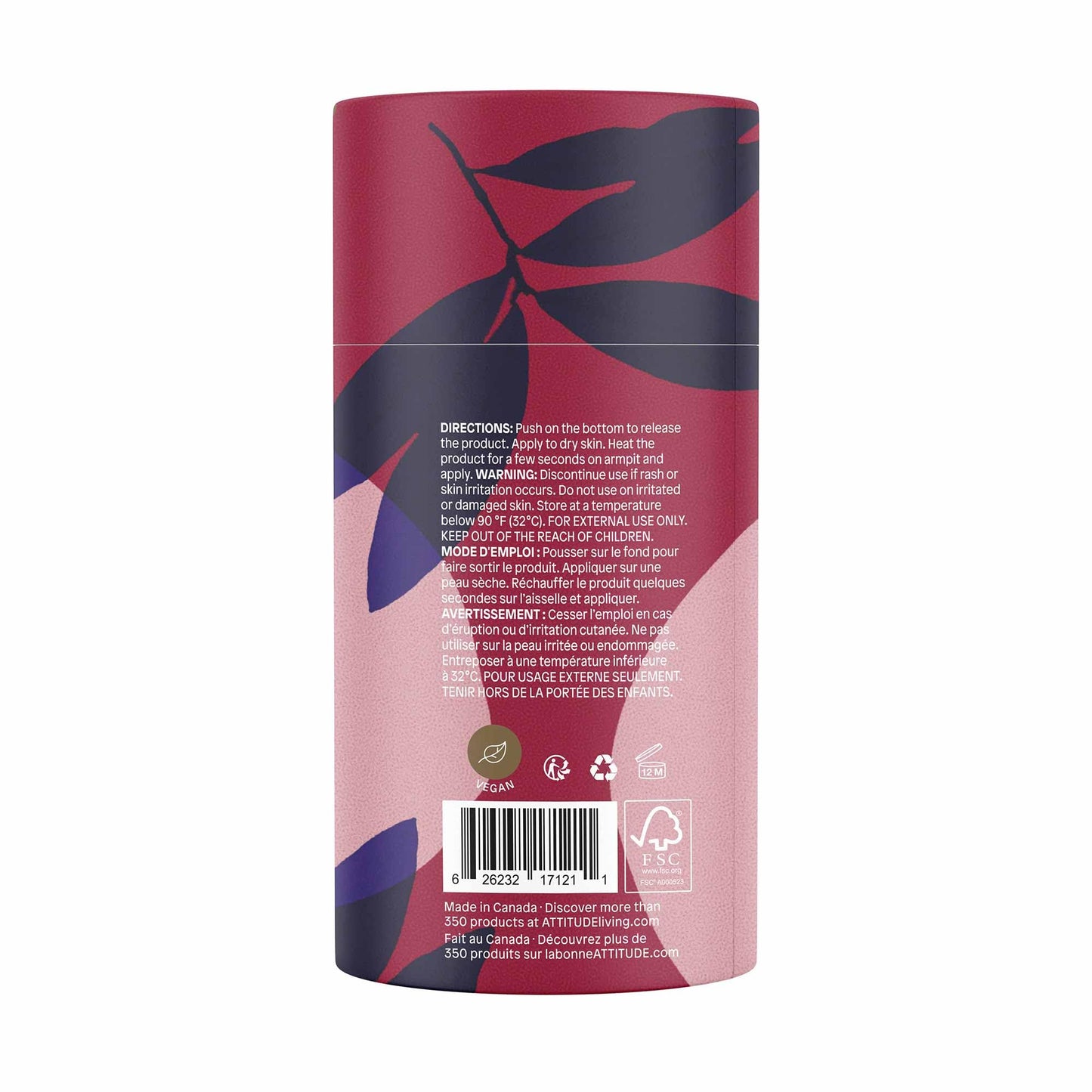 ATTITUDE Natural Deodorant, Aluminum-free, Odor Control & Long Lasting, Nourishing Ingredients, Castor and Jojoba Oils, Baking Soda-free, EWG Beauty and Personal Care ATTITUDE