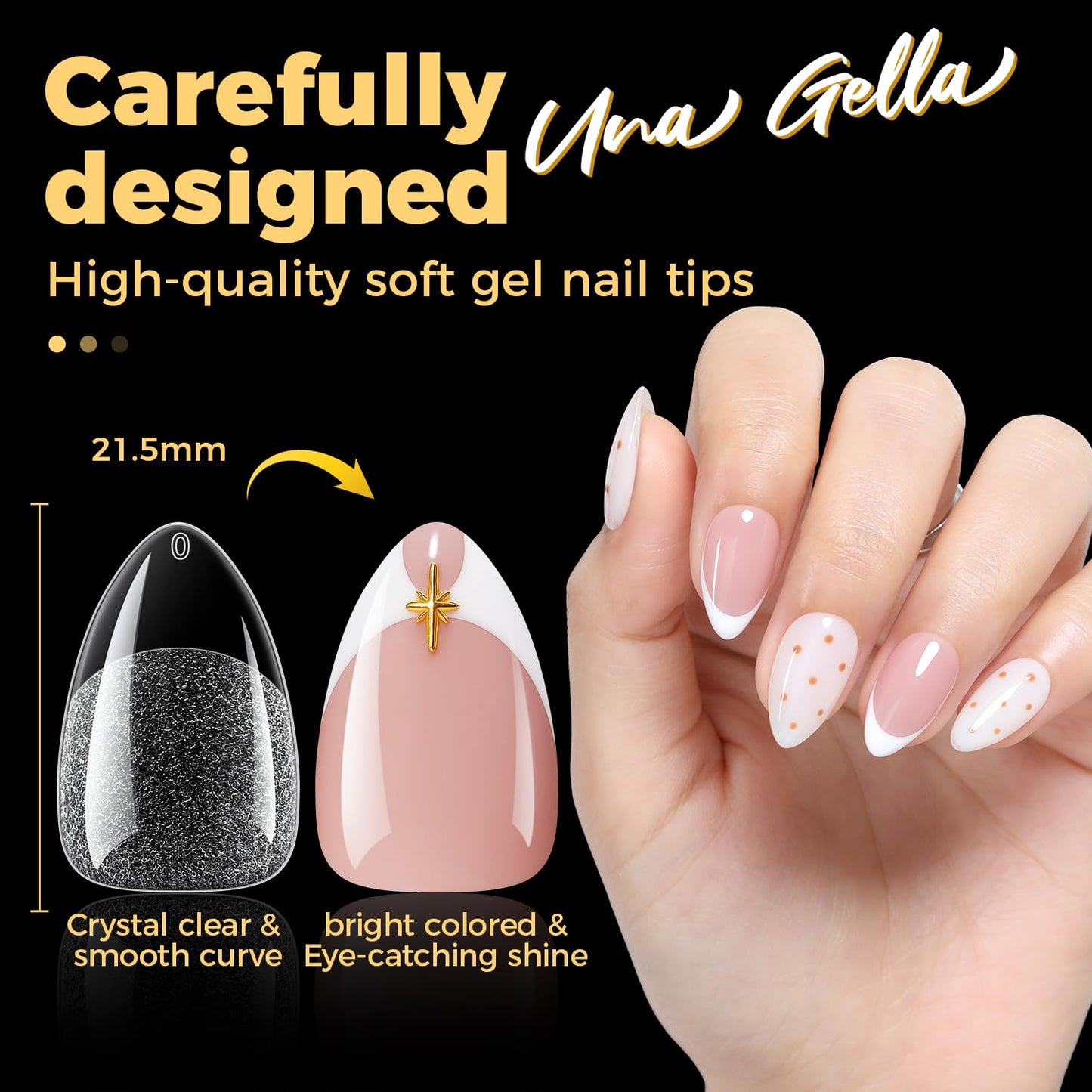 UNA GELLA Almond Nail Tips, Pre-shape Short Almond Gel Nail Tips 240Pcs Full Cover Soft Gel Fake Nails No C Curve Press On Nails For Women Girl At Beauty and Personal Care UNA GELLA