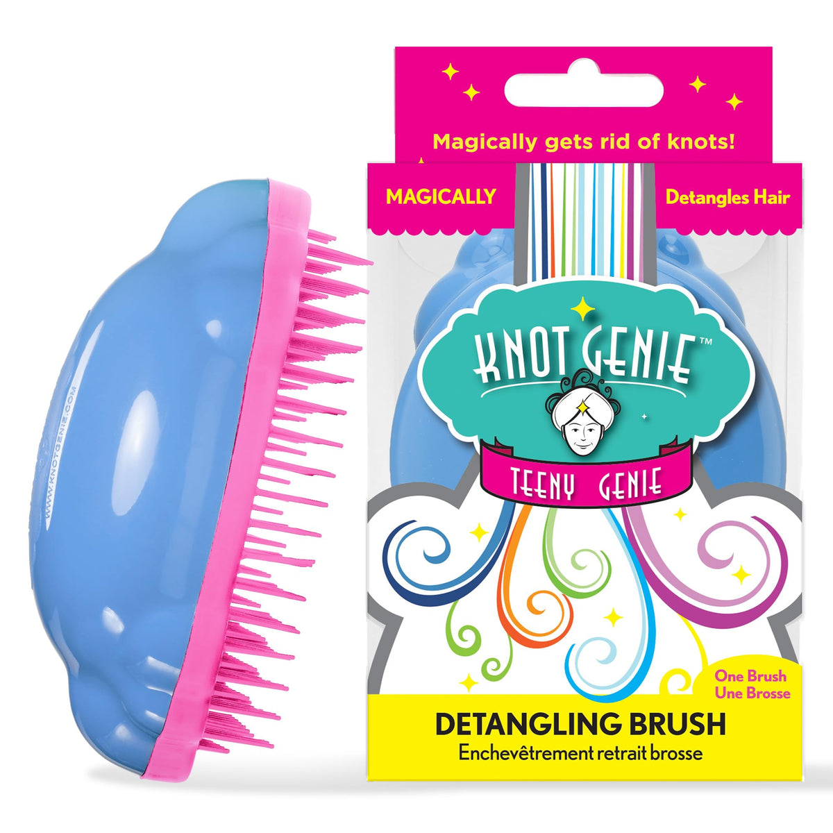 Knot Genie Teeny Detangling Hair Brush for Kids (Mystical Cloud) | Perfect Detangling Brush for Curly Hair, Gently Separate Tangles, Leaves Hair
