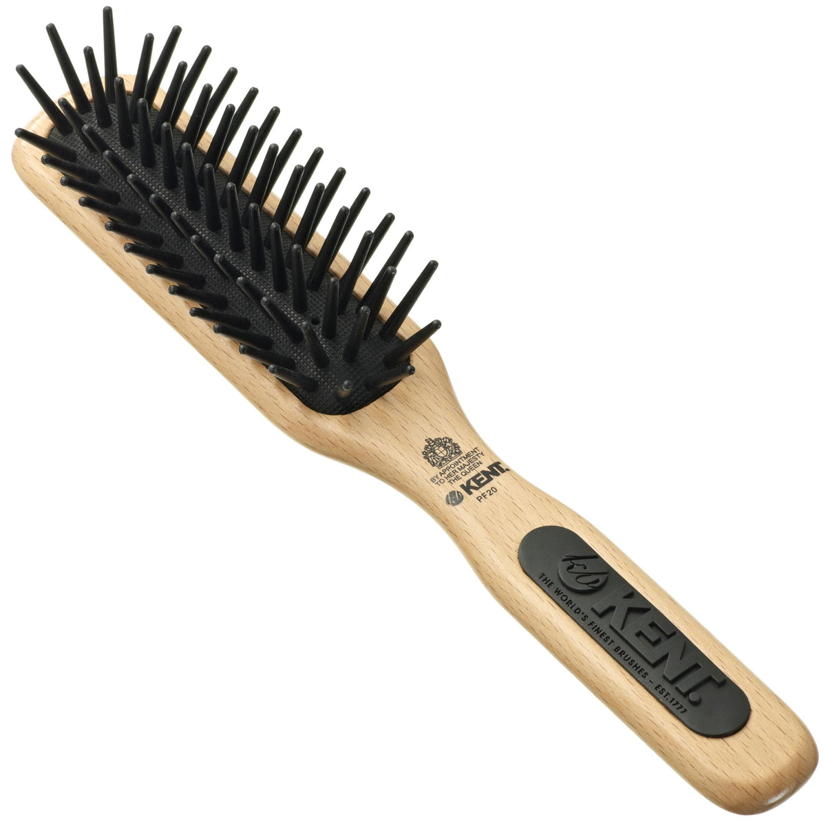 Kent PF20 Narrow Cushion Paddle Brush - Taming Fat Pins, Detangling Long Thick and Curly Hair, Scalp Massager and Growth Stimulator for All Hair
