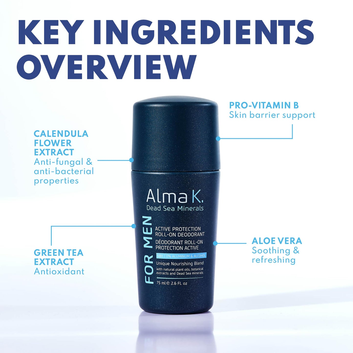 Alma K Active Protection Roll On Deodorant - Men's Deodorant - Aluminum Free Deodorant for Men - Alcohol-Free Deodorant for Sensitive Skin - 2.6 oz Beauty and Personal Care ALMA K