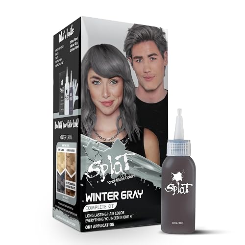 Splat Winter Gray Semi Permanent Hair Dye Kit with Bleach, 1 Application, Includes Gray Hair Dye, Oxide & Bleach Powder, Vegan & Cruelty Free Hair Beauty & Personal Care Splat