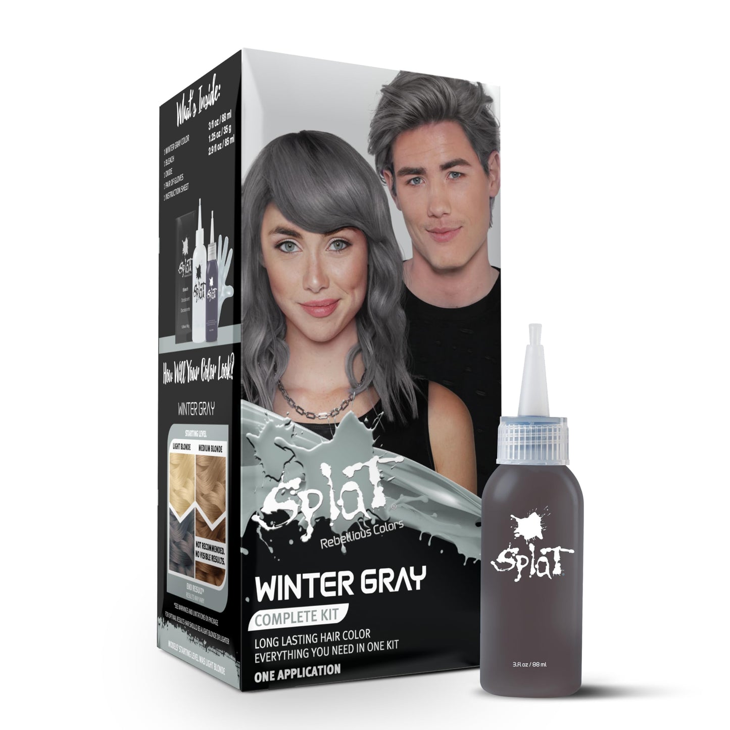 Splat Winter Gray Semi Permanent Hair Dye Kit with Bleach, 1 Application, Includes Gray Hair Dye, Oxide & Bleach Powder, Vegan & Cruelty Free Hair Beauty & Personal Care Splat
