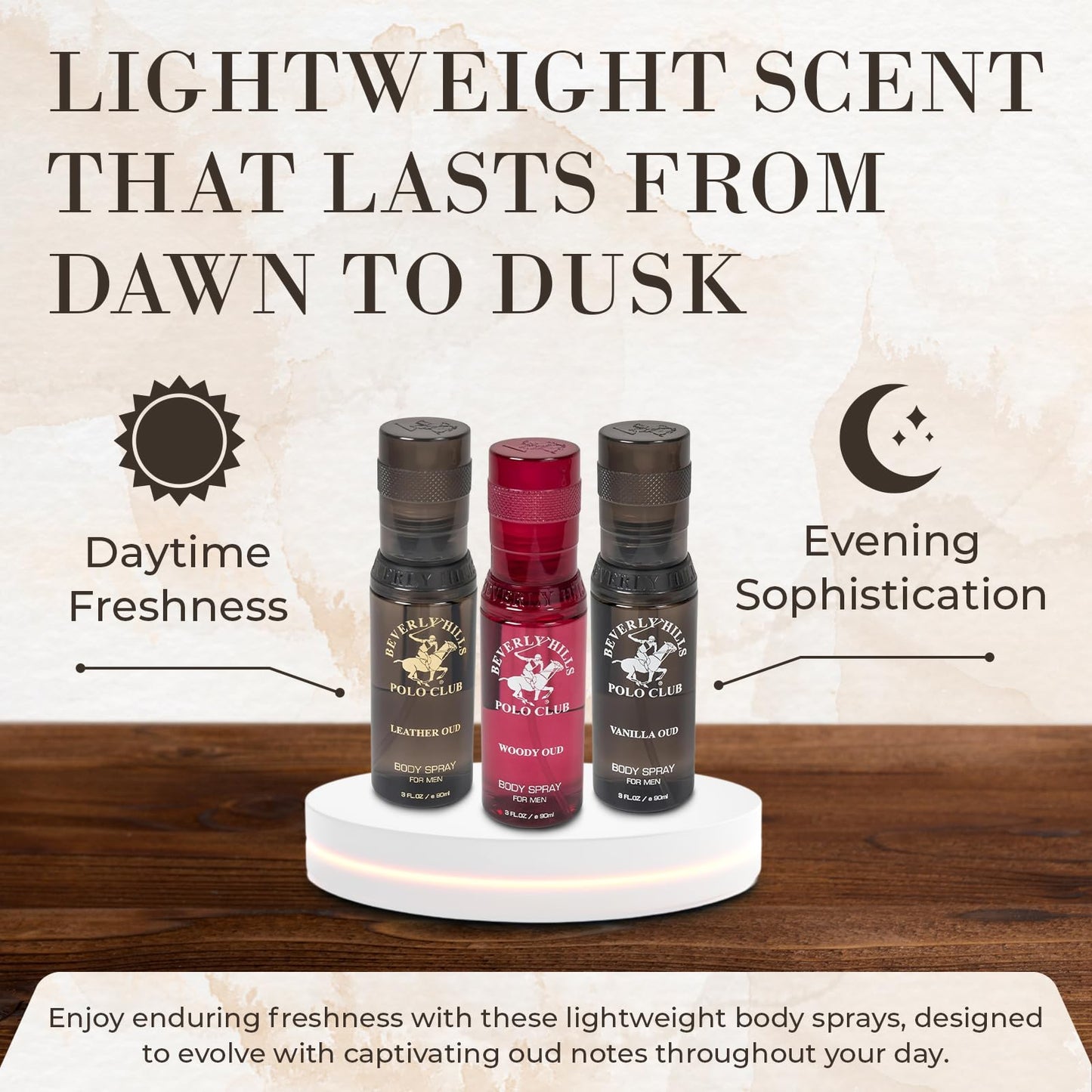Beverly Hills Polo Club Mens Body Spray Gift Set - 3pc Collection of Oud Fragrances (Vanilla, Leather & Woody) in Sleek 3oz Bottles - Long-Lasting Beauty & Personal Care Beverly Hills Polo Club