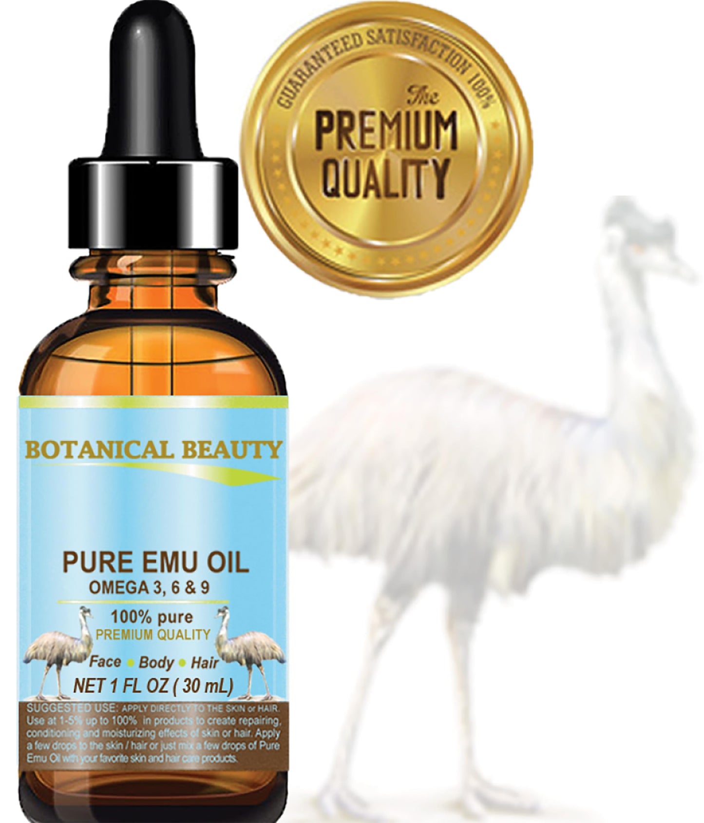 Botanical Beauty PURE EMU OIL 100% Natural UNREFINED for FACE, SKIN, BODY, HANDS, FEET, NAILS, HAIR, LIP CARE 1 Fl. oz. - 30 ml Beauty & Personal Care Botanical Beauty