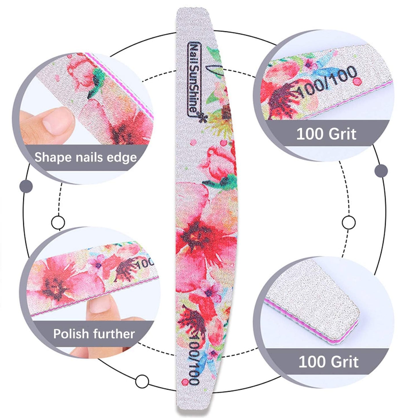 6 PCS Different Grit Nail Files and Buffers, Flower Pattern Emery Board (80-320 Grit) Professional Manicure Tools for Home and Salon Use Beauty & Personal Care EBANKU