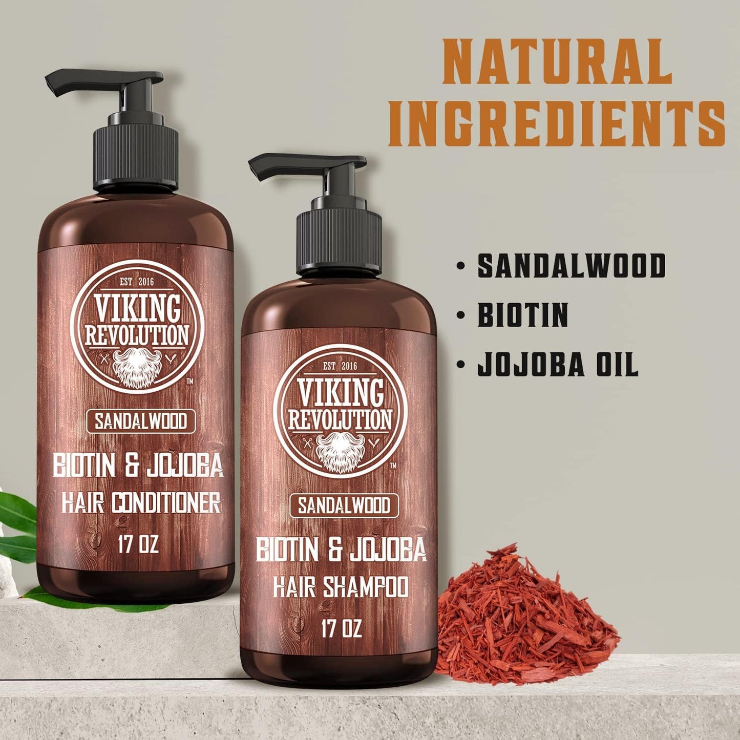 Viking Revolution Sandalwood Shampoo and Conditioner Set with Biotin and Jojoba Oil - Natural Hair Shampoo and Hair Conditioner for Men with Vitamin Beauty & Personal Care Viking Revolution
