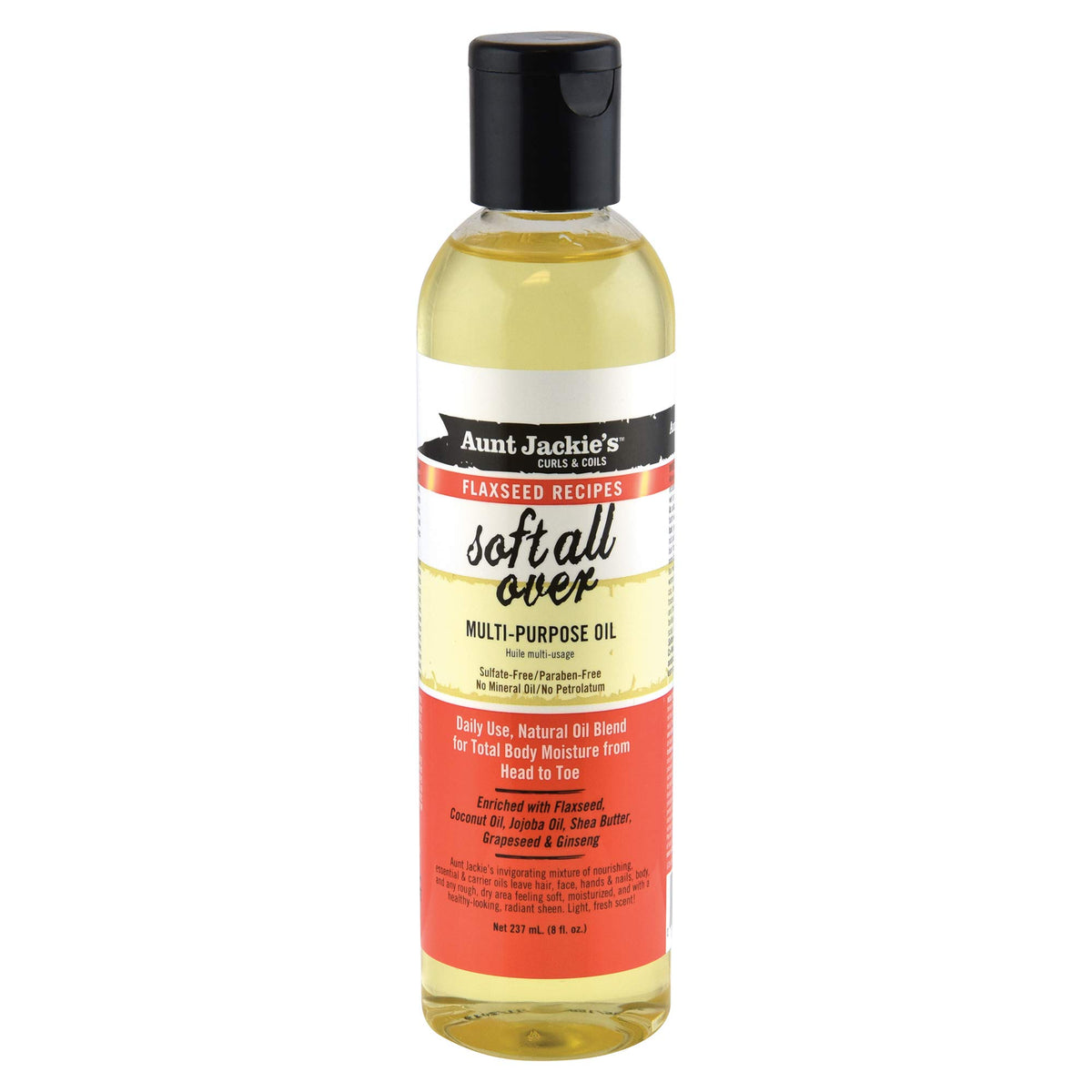 Aunt Jackie's Flaxseed Recipes Soft All Over, Multi-Use Oil for Hair and Body, Enriched with Flaxseed, Avocado, Coconut Oil and Marshmallow Root,