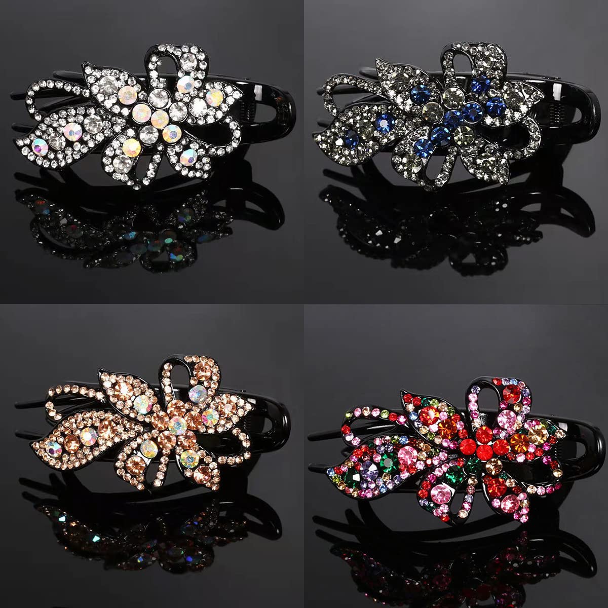 Yusier 4pcs Sparkling Rhinestone Duckbill Clips Decorative Hair Clips for Fine Hair Bling Crystal Prom Barrettes Diamond Hair Clips with Flower Hair Beauty & Personal Care Yusier