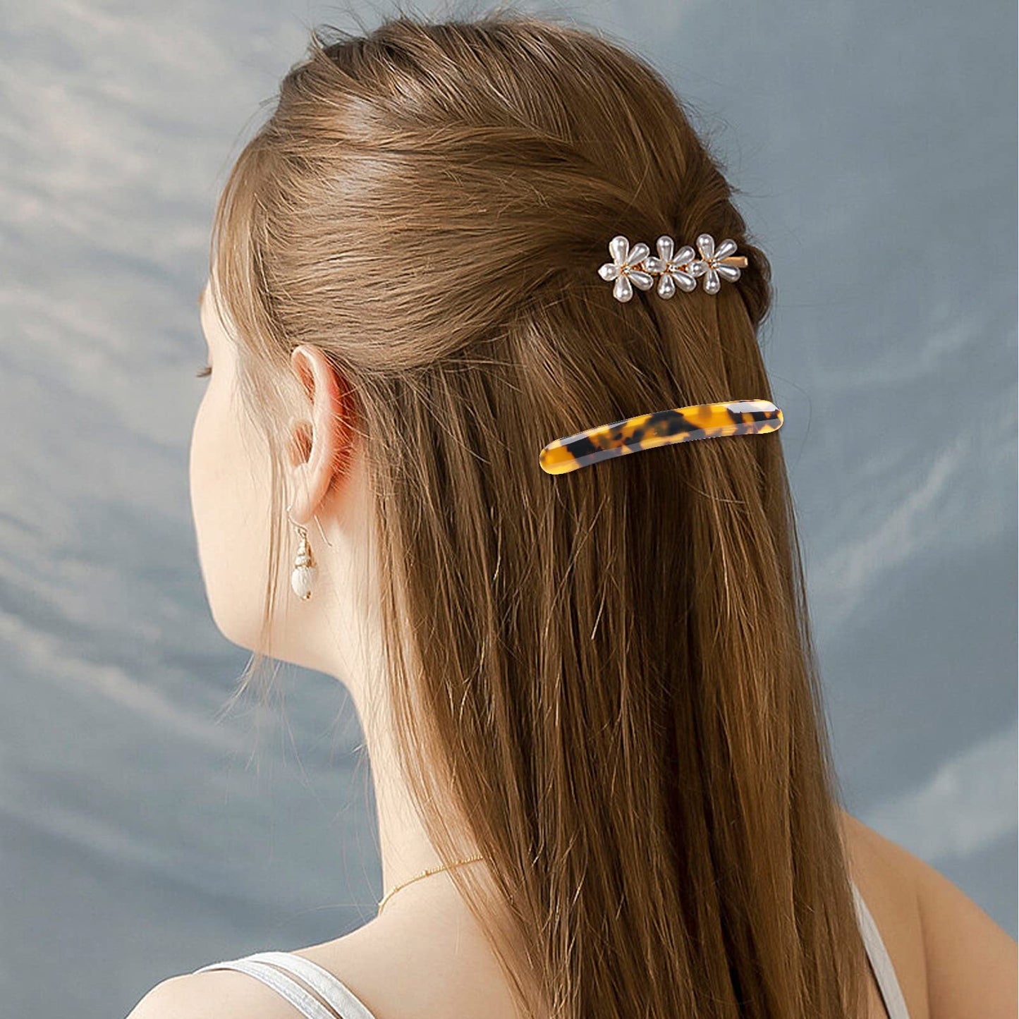 3PCS French Tortoise Shell Automatic Hair Barrettes and Retro Clasps for Women's Thick Medium Volume Hair (Sakura Pink, Ivory, Lavender) Beauty & Personal Care Folansy