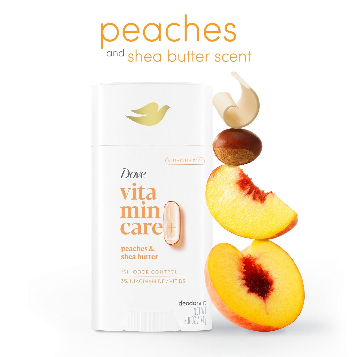 Dove VitaminCare+ Aluminum Free Deodorant Stick for 72H Odor Protection Peaches & Shea Butter Breathable Deodorant for Women 2.6 oz Beauty and Personal Care Dove