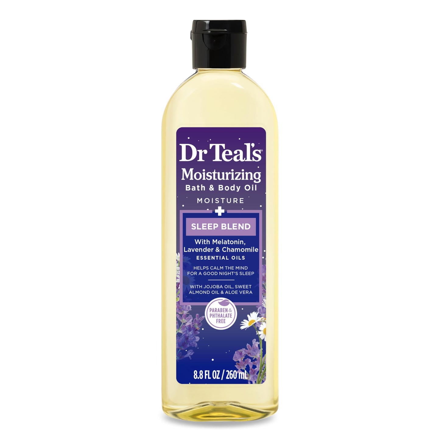 Dr Teal's Moisturizing Bath & Body Oil, Sleep Blend with Melatonin, Lavender & Chamomile Essential Oils, 8.8 fl oz. Beauty and Personal Care Dr Teal's