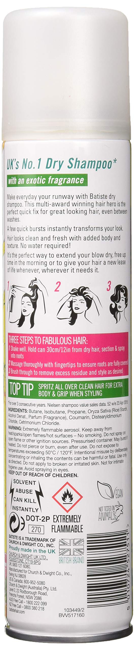 Batiste Dry Shampoo by Tropical Tropical Fragrance 6.73 Fl Oz