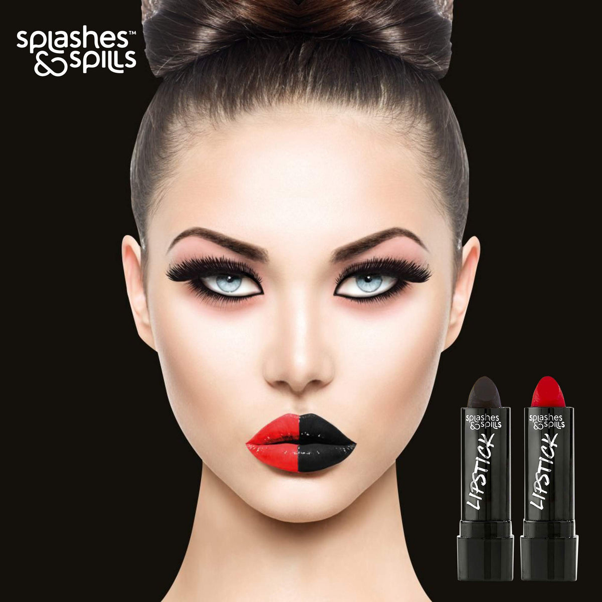 Vivid Black and Red Lipstick - 2 Pack Combo - Bold, Translucent, No Sheen Lip Color With Matte Finish - Makeup and Cosmetics by Splashes & Spills Beauty & Personal Care splashes & spills