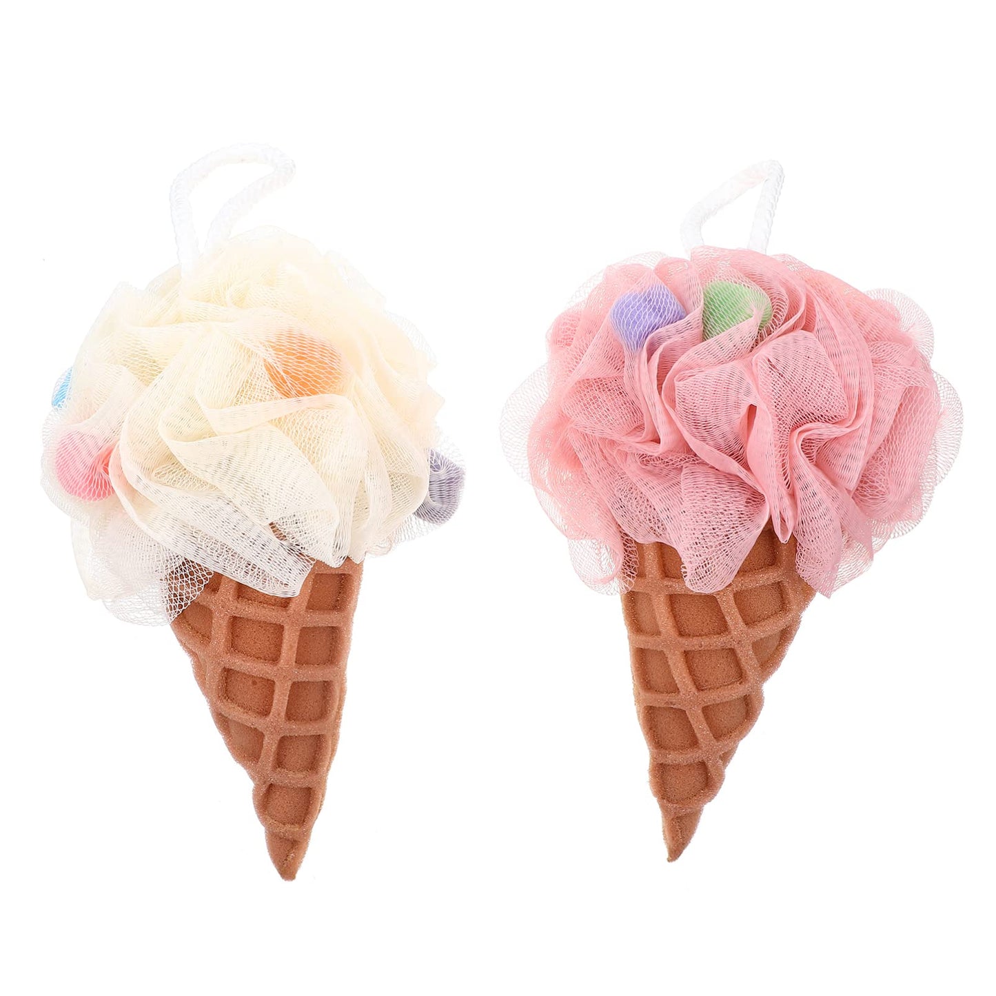 COHEALI 2Pcs Bath Loofah Sponge Ice Cream Cone Shower Sponge Exfoliating Mesh Pouf Bath Ball Body Scrubber Exfoliator for Men Women Light Yellow Pink Beauty and Personal Care COHEALI