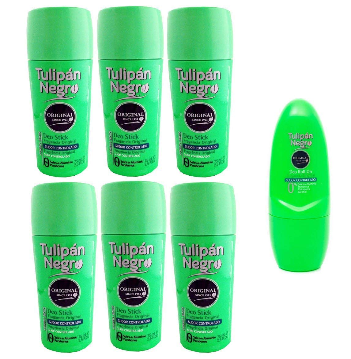 Tulipán Negro Original Deo Deodorant Stick 6X 75ml + Classic Deo Roll-on 50ml Beauty and Personal Care TULIPAN NEGRO