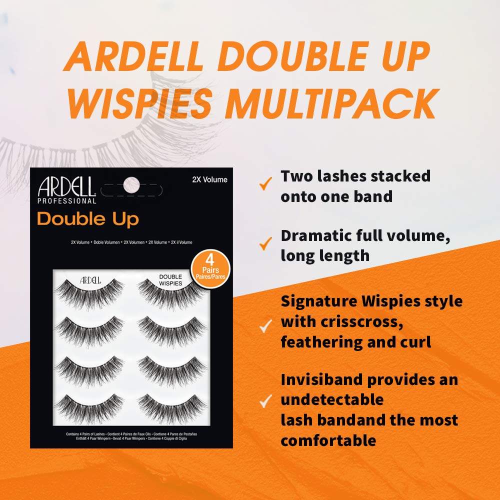 Ardell Double Up Wispies False Eyelashes, Dramatic Full Volume Wispy Lashes, Reusable and Easy to Apply, Black, 4 Pairs Beauty & Personal Care Ardell