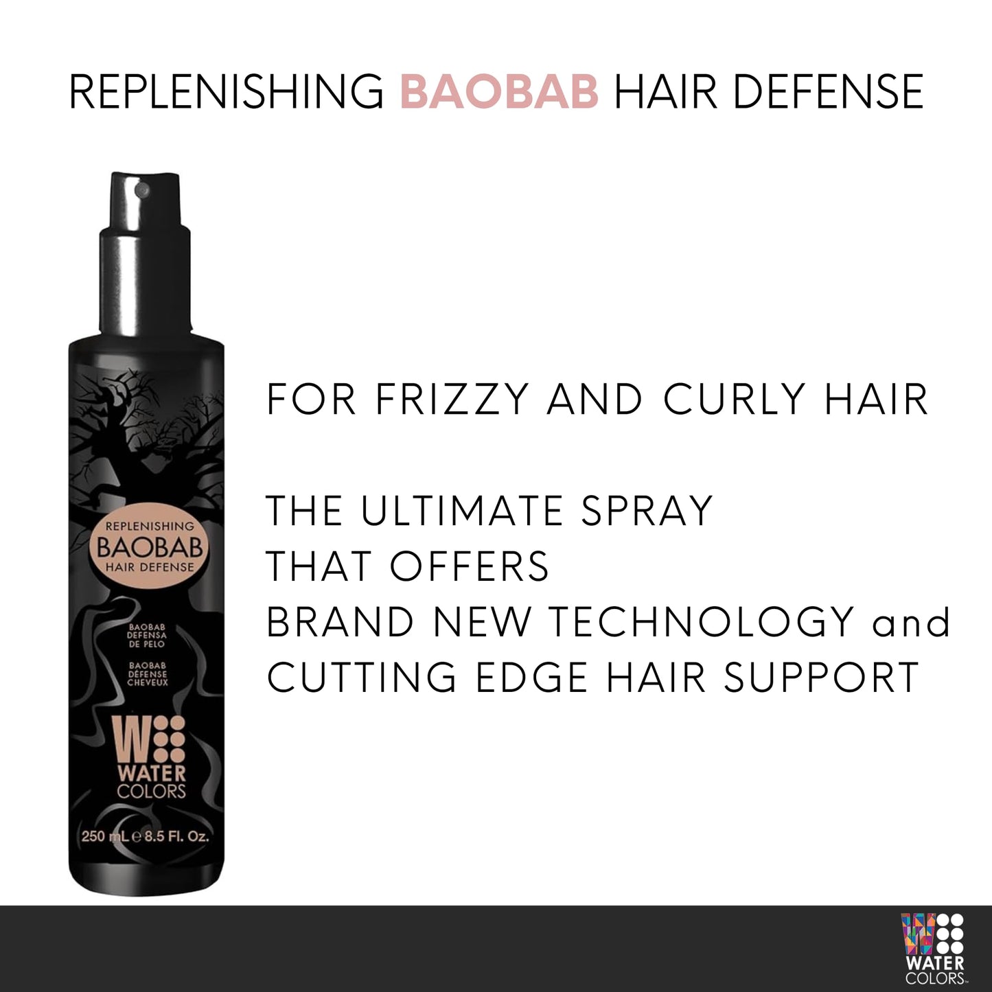 Watercolors Baobab Hair Defense. Replenishing, Anti Humidity, Anti Frizz, Anti Aging, Curl Defining Protecting Spray-8.5oz. Beauty & Personal Care Watercolors