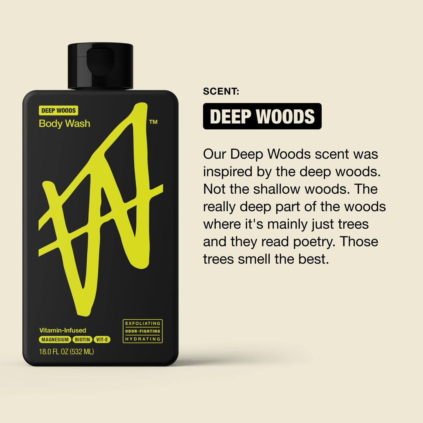 W By Jake Paul Body Wash for Men, Exfoliating Shower Gel with Jojoba Oil, Deep Clean Hydrating Mens Bodywash, Deep Woods Scent, 18 fl oz Beauty & Personal Care W