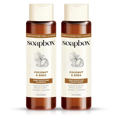 Soapbox Coconut & Shea Shampoo & Conditioner Set, For Dry, Damaged Hair - Nourishes & Moisturizes Hair - Clean Ingredients Free of Harsh Chemicals Beauty & Personal Care Soapbox