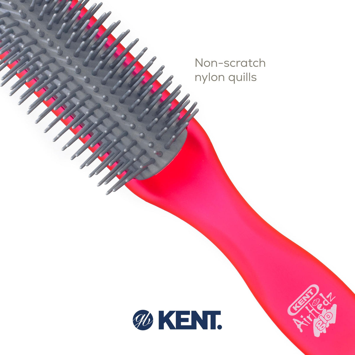 Kent AHGLO01 Airhedz Glo Red Half Round Narrow Detangling Hair Brush - 9 Row Ionic Anti Static Non Scratch Long Nylon Bristle Great for Detangling and